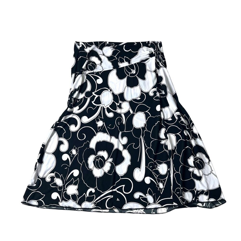 Retro Womens S Black White Floral Flare Skirt Carole Little - Picture 3 of 8